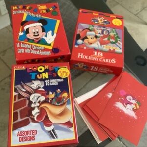 VINTAGE Mickey & Friendsx Mas Cards 2 Boxes (18) 1 Box Looney Tunes 1996 3 Boxes